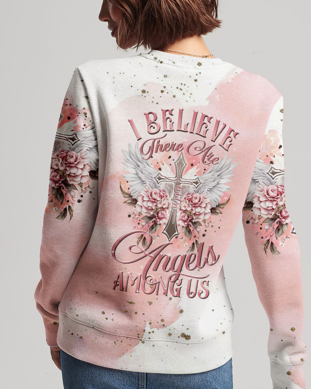 I Believe There Are Angels Among Us Floral Wings Sweatshirt