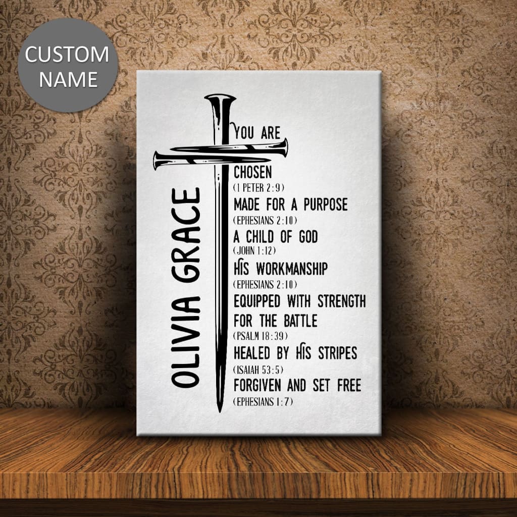 Personalized Chosen Made for a Purpose Child of God Wall Art Canvas With Custom Name