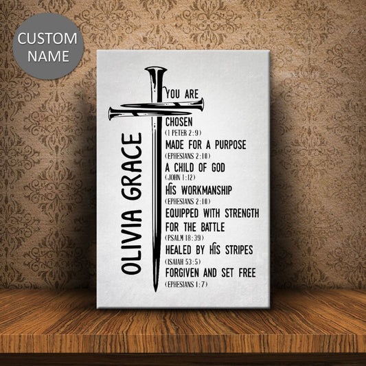 Personalized Chosen Made for a Purpose Child of God Wall Art Canvas With Custom Name