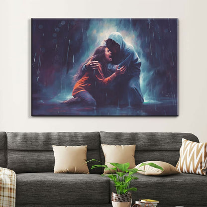 Christian Art: Jesus Holds A Woman In The Storm Wall Art Canvas