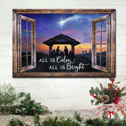 Christian Christmas Gifts: All Is Calm All Is Bright, Jesus Born, Christmas Wall Art Canvas