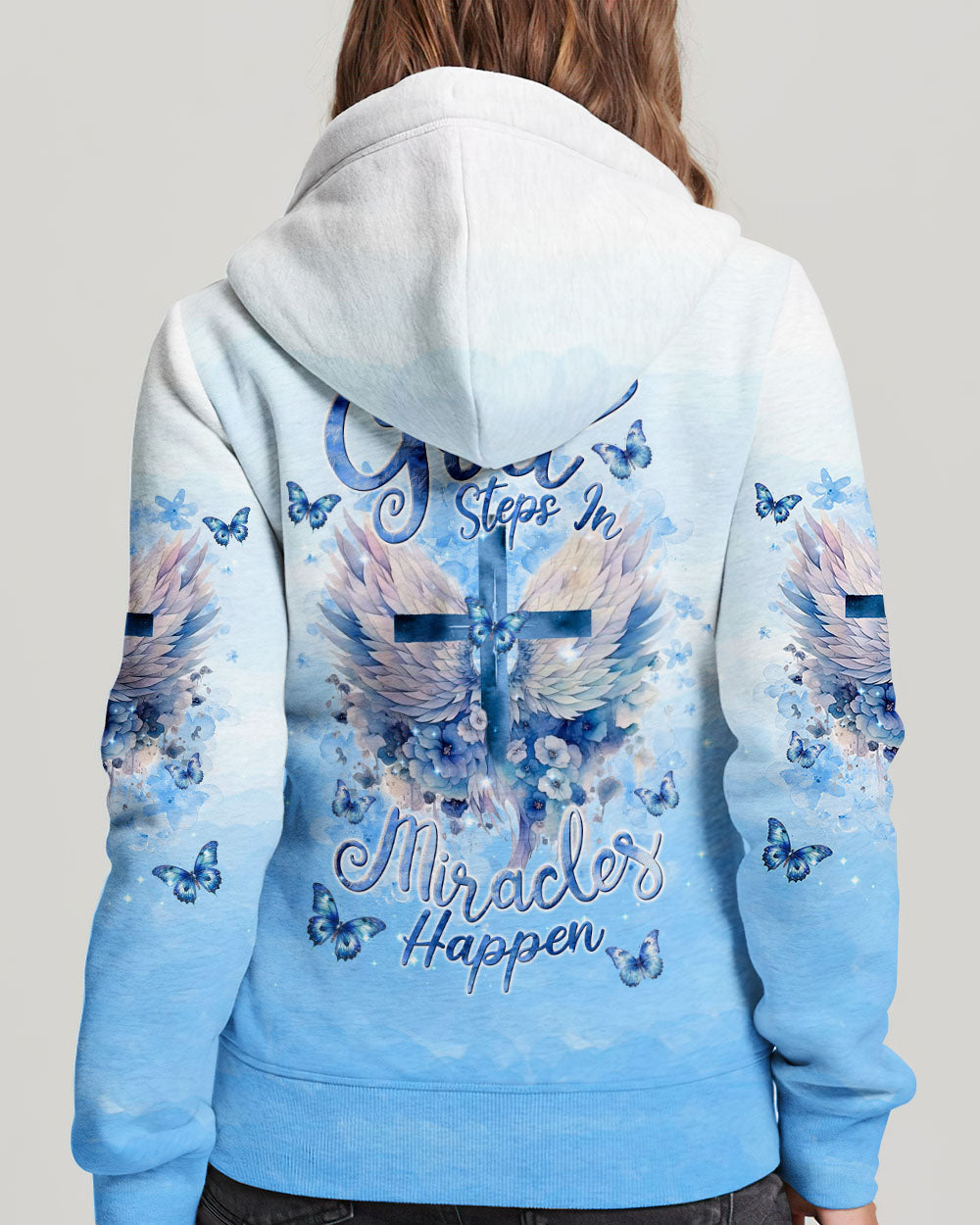 When God Steps In Miracles Happen Wings Women's All Over Print Hoodie 1