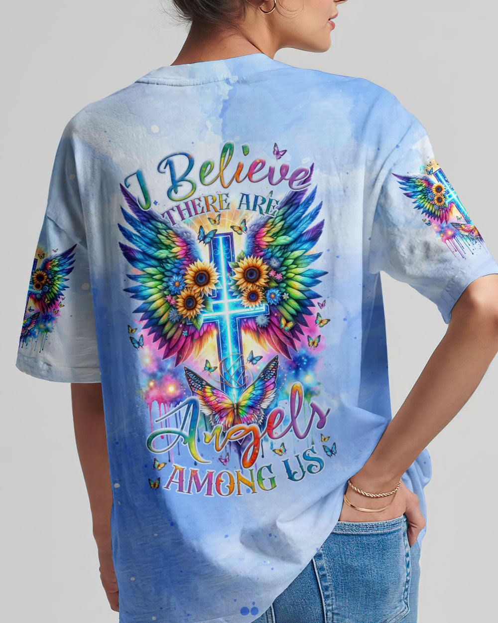 I Believe There Are Angels Among Us Cross Wings T-Shirt 1