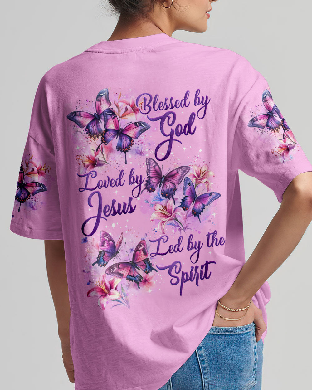 Blessed By God Loved By Jesus Butterflies T-Shirt