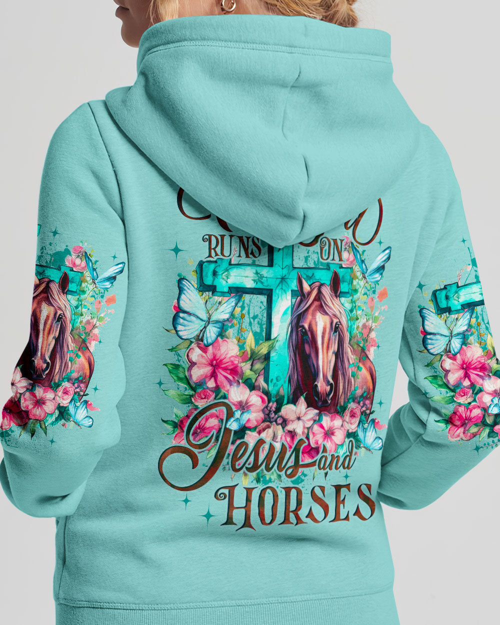 Runs On Jesus And Horses Women's All Over Print Hoodie