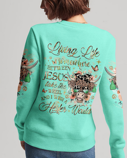 Living Life Somewhere Between Jesus Cow Sweatshirt 2