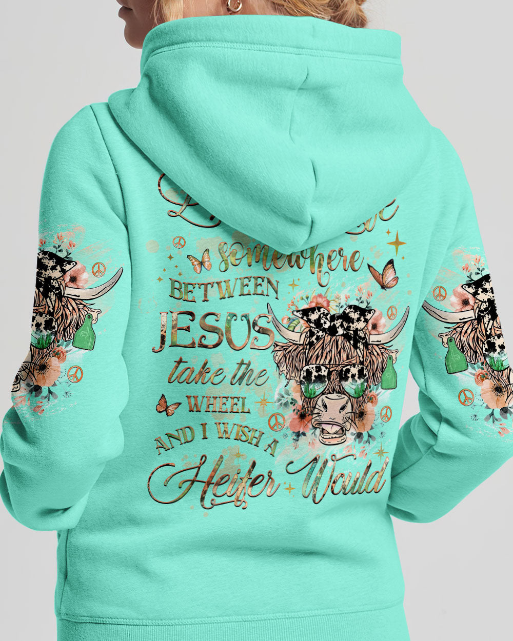 Living Life Somewhere Between Jesus Cow Hoodie 2