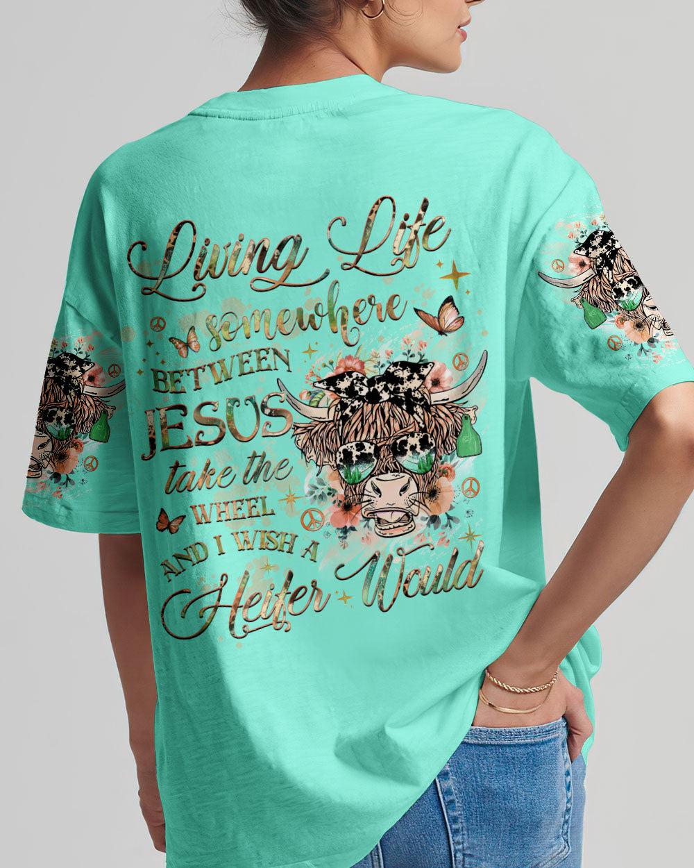 Living Life Somewhere Between Jesus Cow T-Shirt 2