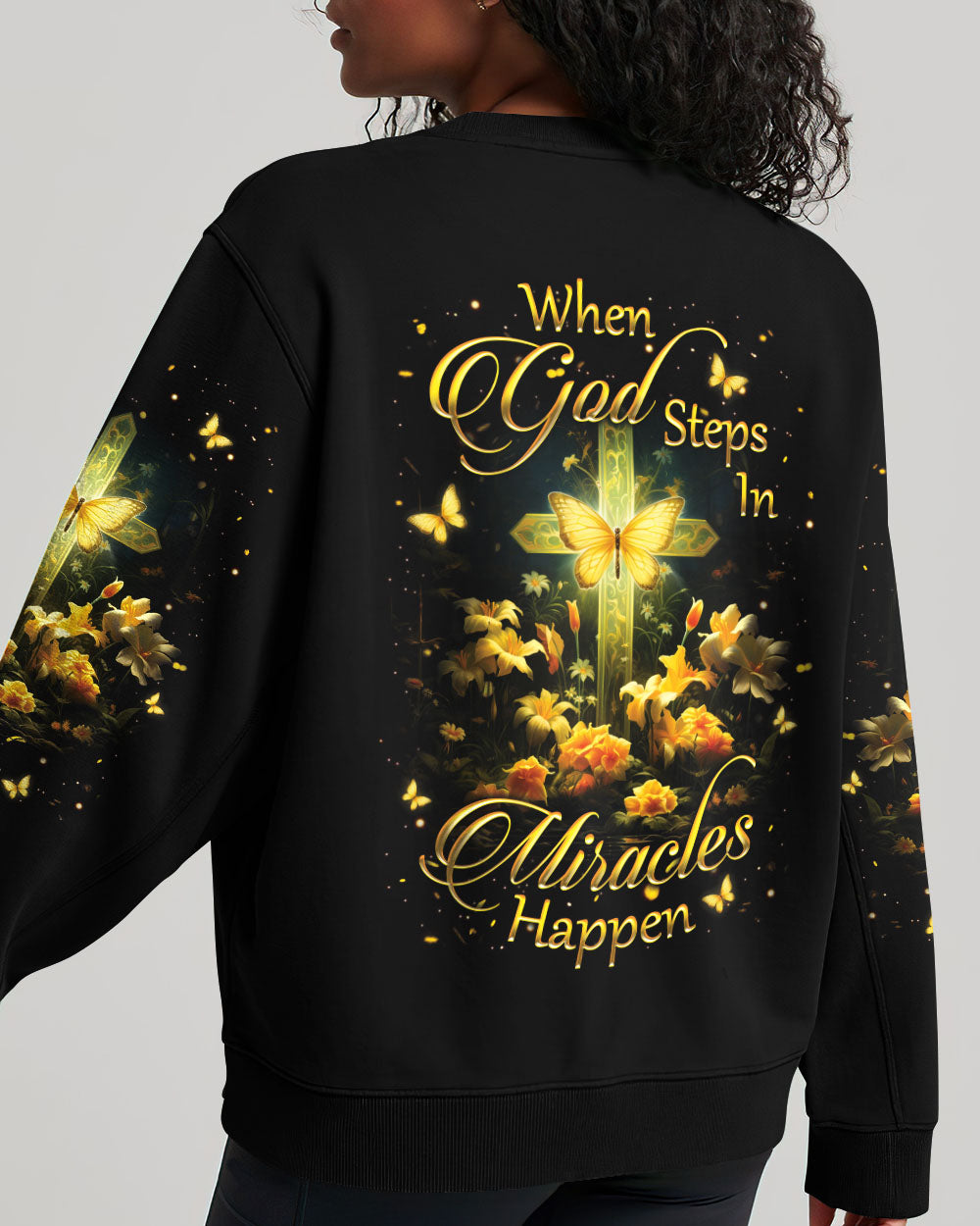 When God Steps In Miracles Happen Women's All Over Print Sweatshirt