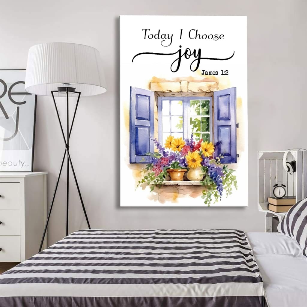 Today I Choose Joy Canvas Print, Window With Flowers, Christian Wall Art