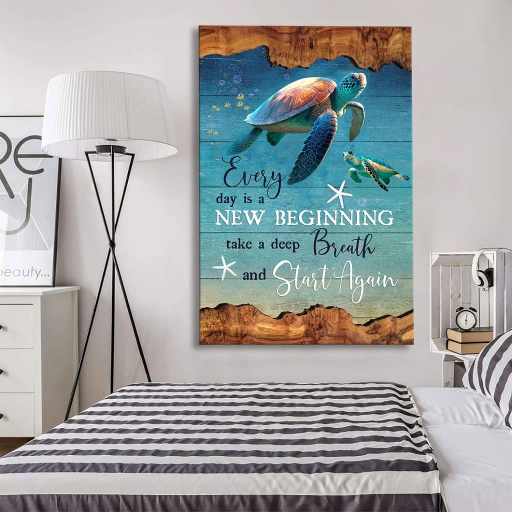 Christian Wall Art: Every Day Is A New Beginning Turtle Beach Canvas Print