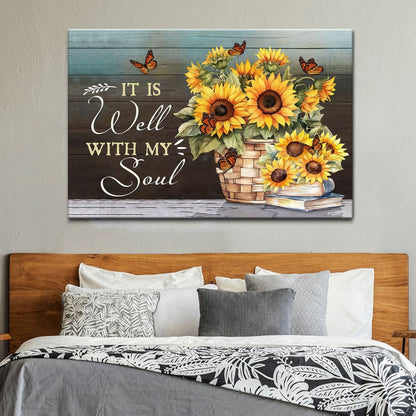 It is Well With My Soul Canvas, Butterflies And Sunflowers, Inspirational Christian Wall Art