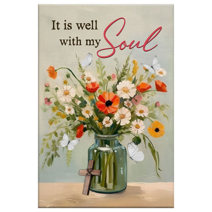 It is Well With My Soul Wall Art, Flowers in Jar, Christian Canvas Print