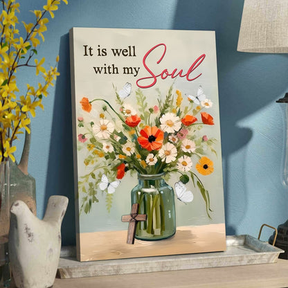 It is Well With My Soul Wall Art, Flowers in Jar, Christian Canvas Print