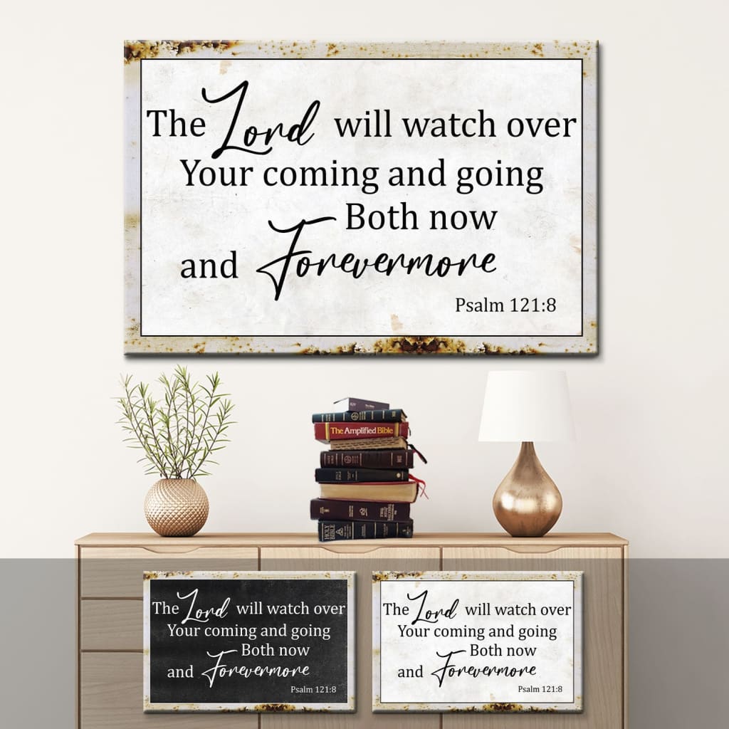 Rustic Christian Wall Art: The Lord Will Watch Over Your Coming Going Canvas Print