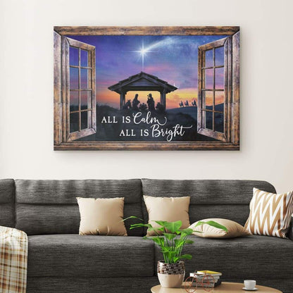 Christian Christmas Gifts: All Is Calm All Is Bright, Jesus Born, Christmas Wall Art Canvas
