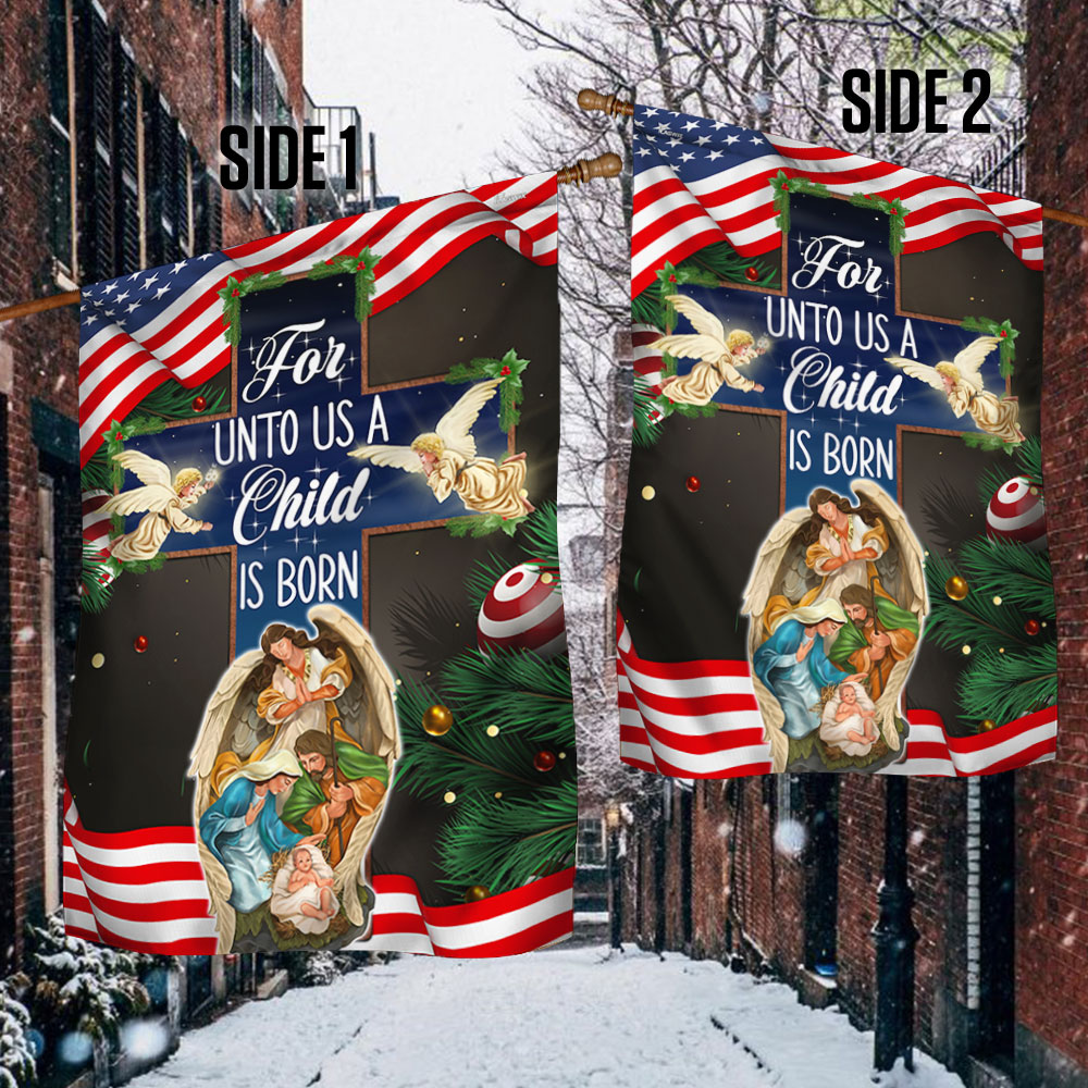 Nativity of Jesus Holy Night Christmas Christian Cross For Unto Us A Child Is Born Flag