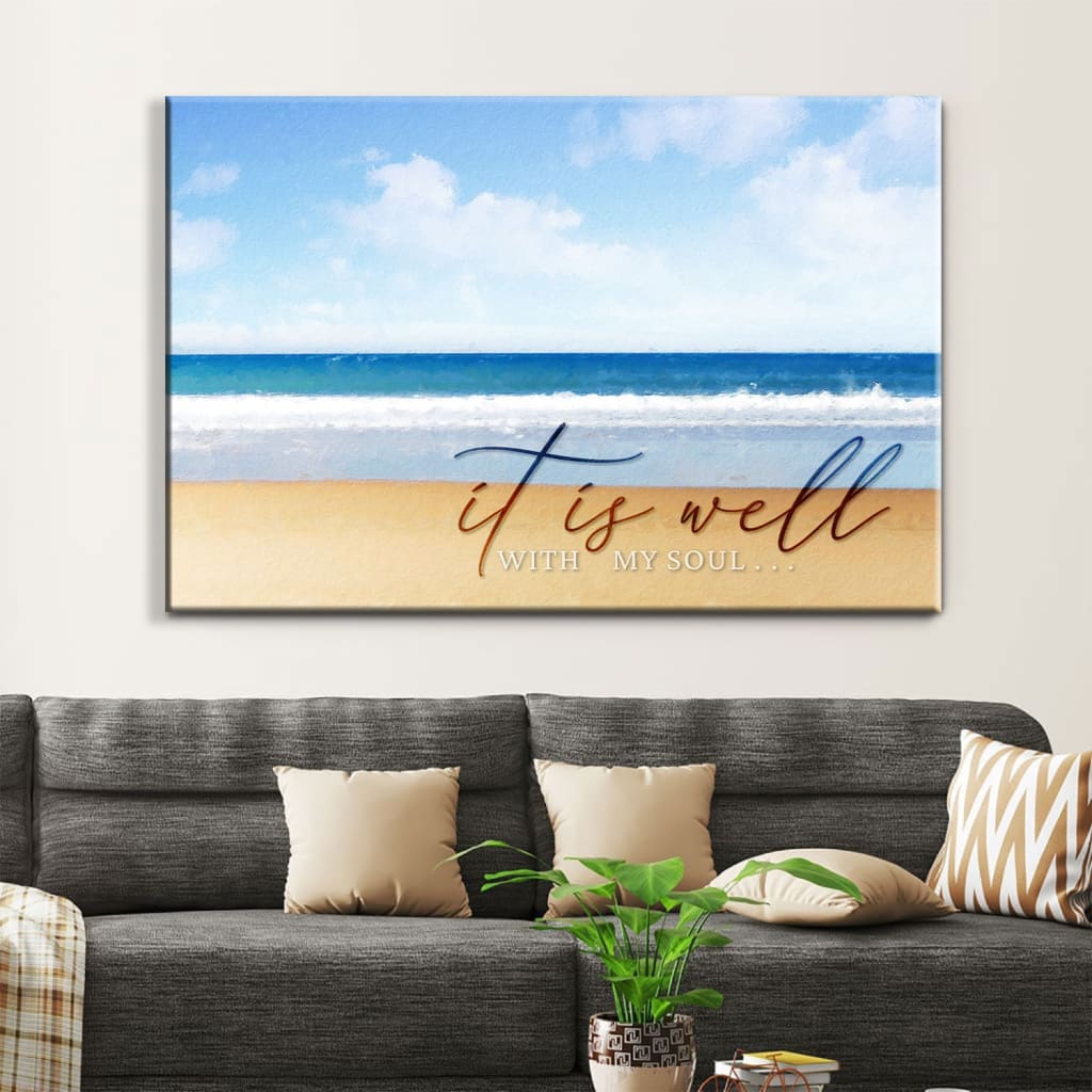 It Is Well With My Soul Canvas, Beach Coastal, Christian Wall Art Decor