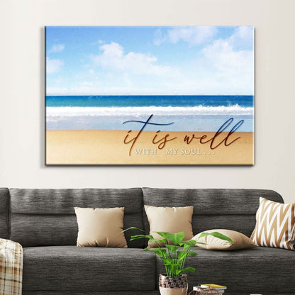 It Is Well With My Soul Canvas, Beach Coastal, Christian Wall Art Decor