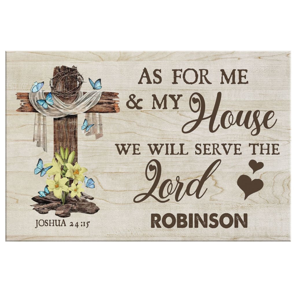Custom Family Name, Joshua 24:15 as for Me and My House, Personalized Wall Art Canvas
