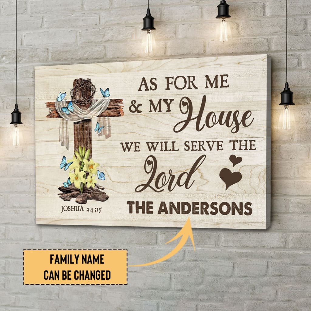 Custom Family Name, Joshua 24:15 as for Me and My House, Personalized Wall Art Canvas