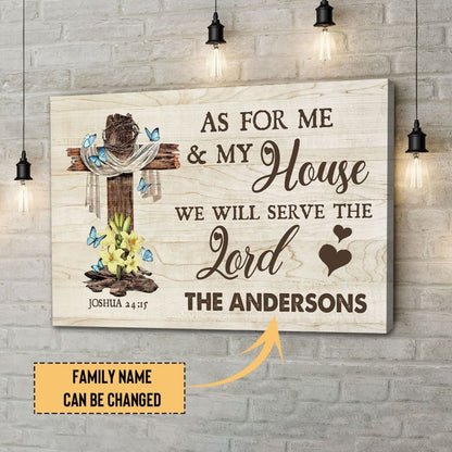 Custom Family Name, Joshua 24:15 as for Me and My House, Personalized Wall Art Canvas