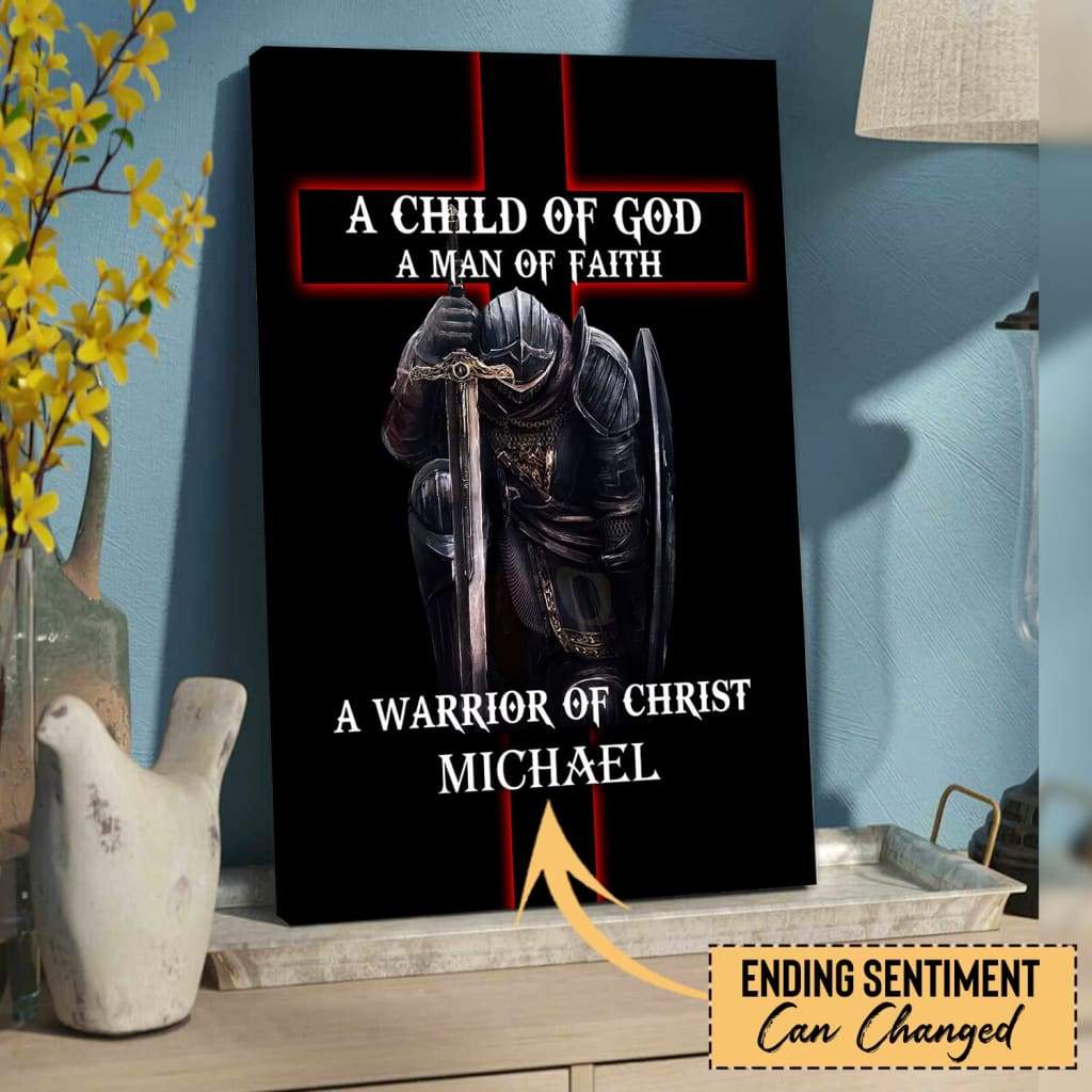 Personalized, A Child of God Man of Faith Warrior of Christ, Wall Art Canvas With Custom Name
