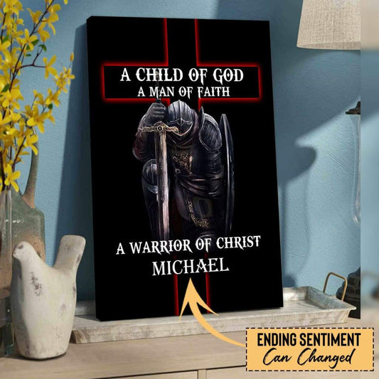 Personalized, A Child of God Man of Faith Warrior of Christ, Wall Art Canvas With Custom Name