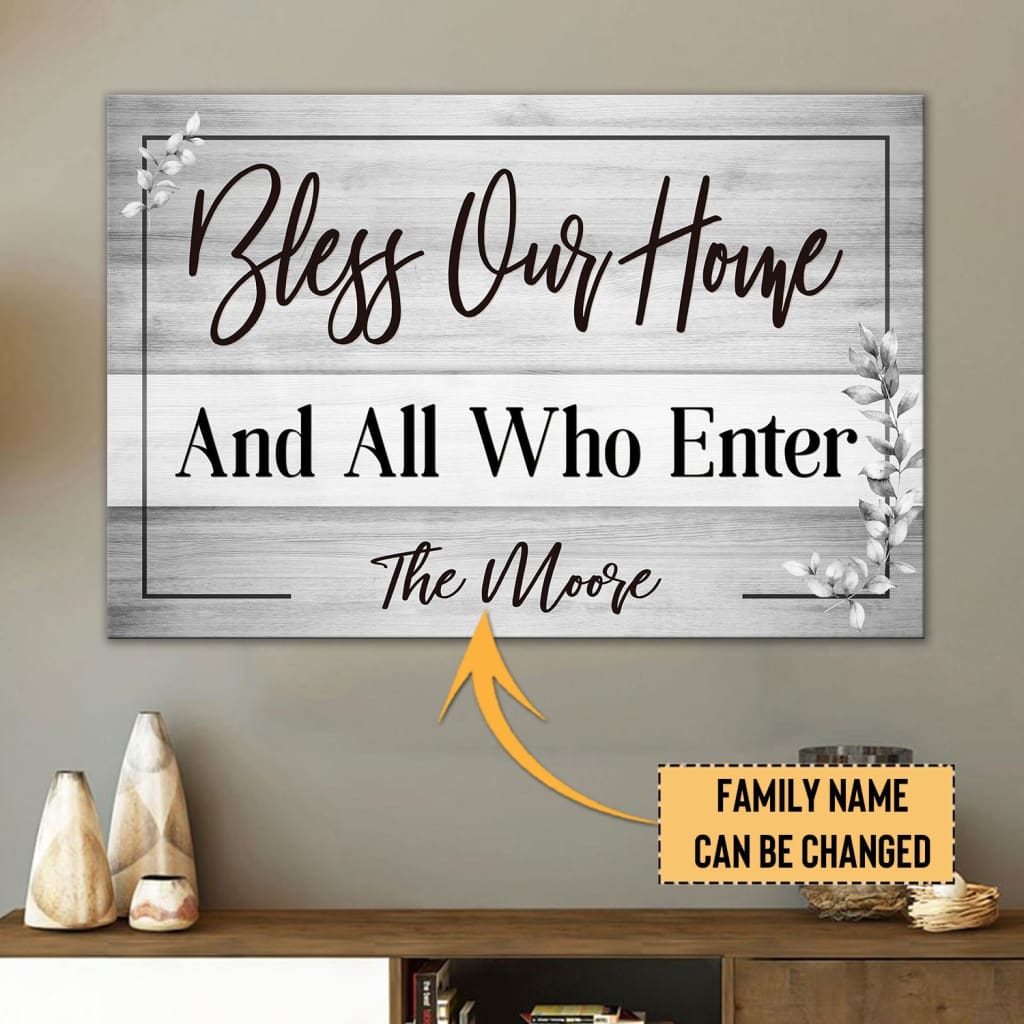 Personalized 'Bless Our Home' Christian Wall Art Canvas With Custom Family Name