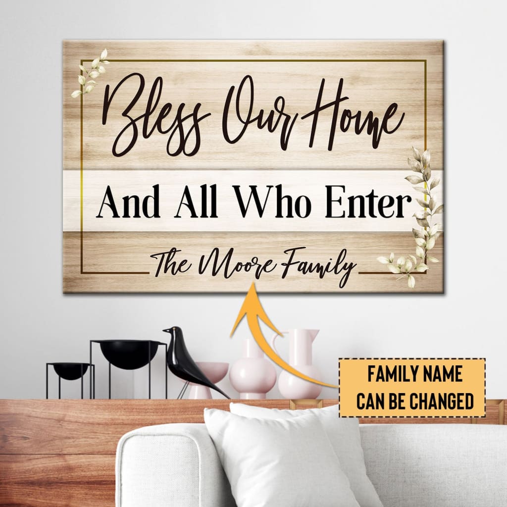 Personalized 'Bless Our Home' Christian Wall Art Canvas With Custom Family Name