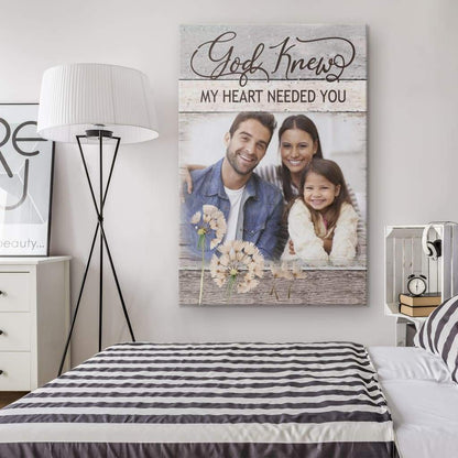 Personalized "God Knew My Heart Needed You" Christian Wall Art Canvas with Custom Photo
