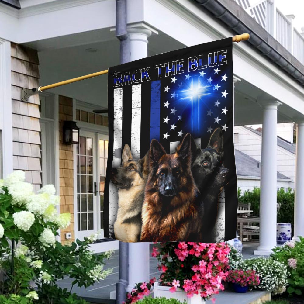 German Shepherd Back The Blue Christian Cross Flag