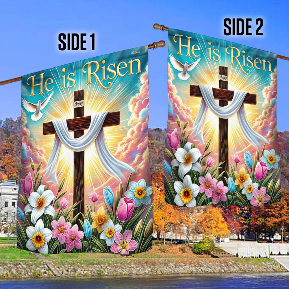 Easter Cross He Is Risen Flag