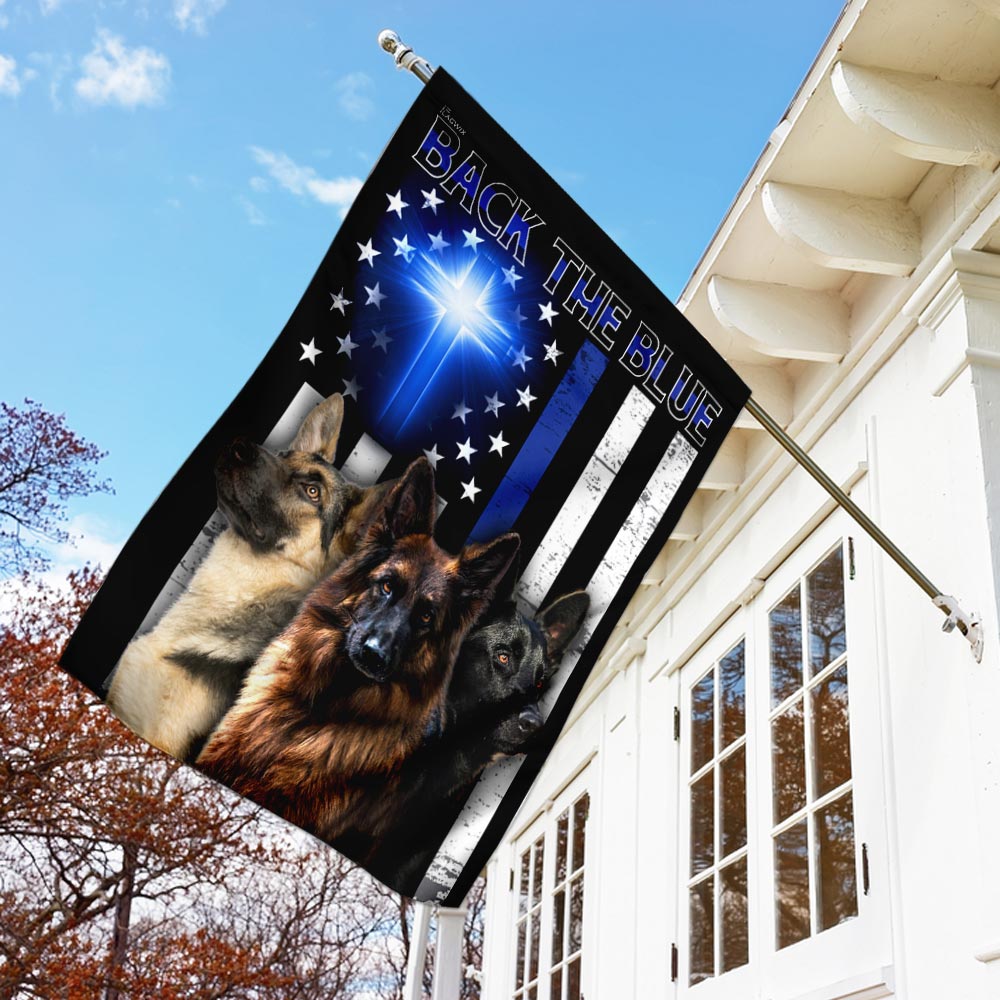 German Shepherd Back The Blue Christian Cross Flag