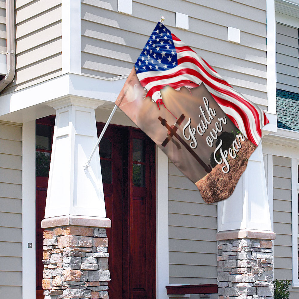 Faith Over Fear. Jesus Christian Cross American Flag