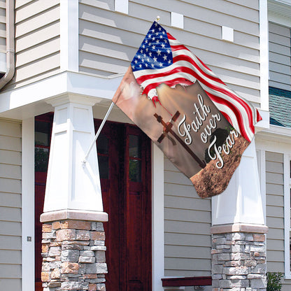Faith Over Fear. Jesus Christian Cross American Flag