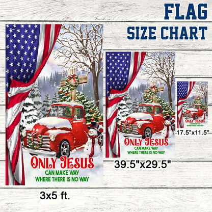 Red Truck Christmas Christian Cross Flag Only Jesus Can Make Way Where There Is No Way