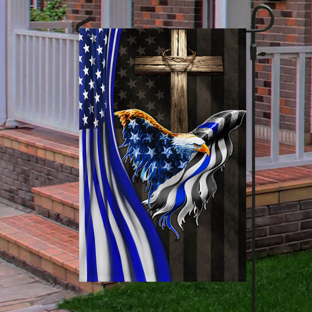 The Thin Blue Line American Eagle Christian Cross Flag