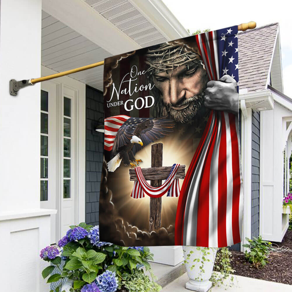 One Nation Under God. Christian Cross American Flag