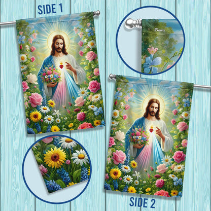 Jesus Holding Flowers Garden Spring Flag