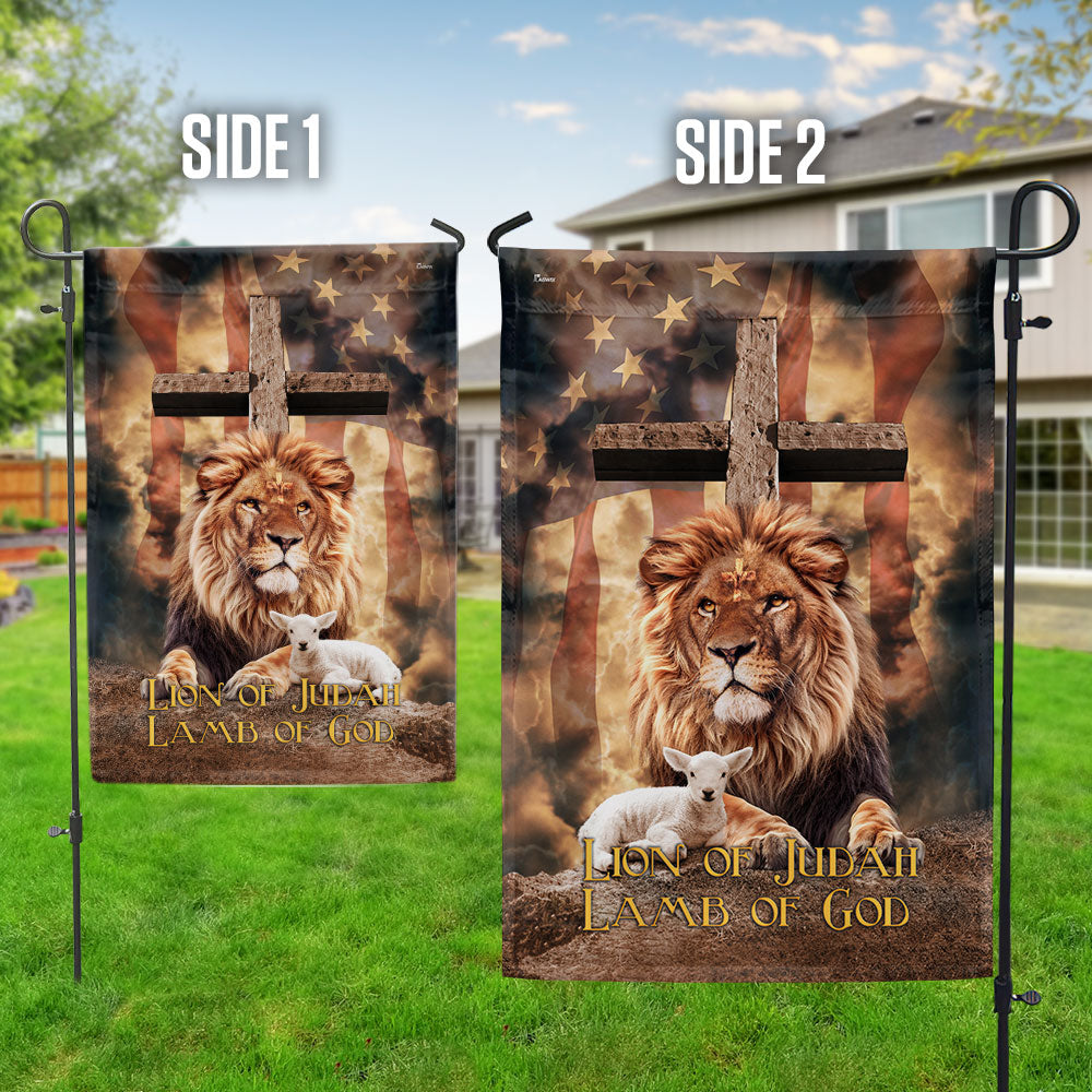 Lion of Judah, Lamb of God Cross American Flag 3 Day-Shipping 3-Day Shipping