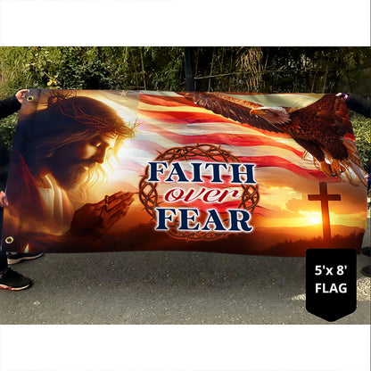 Jesus Christ Eagle Faith Over Fear Grommet Flag  3-Day Shipping