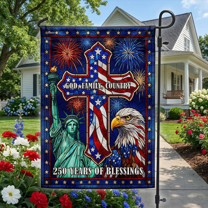 250 Years of Blessings Cross God Family Country Stained Glass US Flag