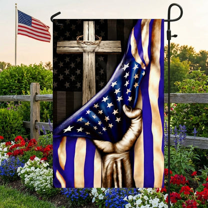 The Thin Blue Line Christian Cross. American U.S. Flag 3-Day Shipping
