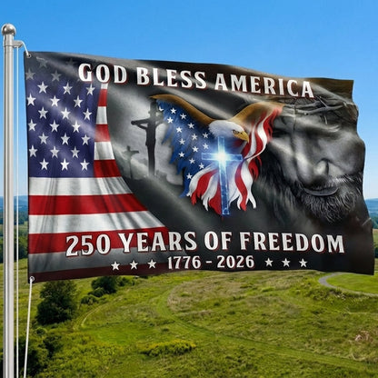 Patriotic Christian 250 Years of Freedom Flag,  God Bless America 1776 2026 Grommet Flag