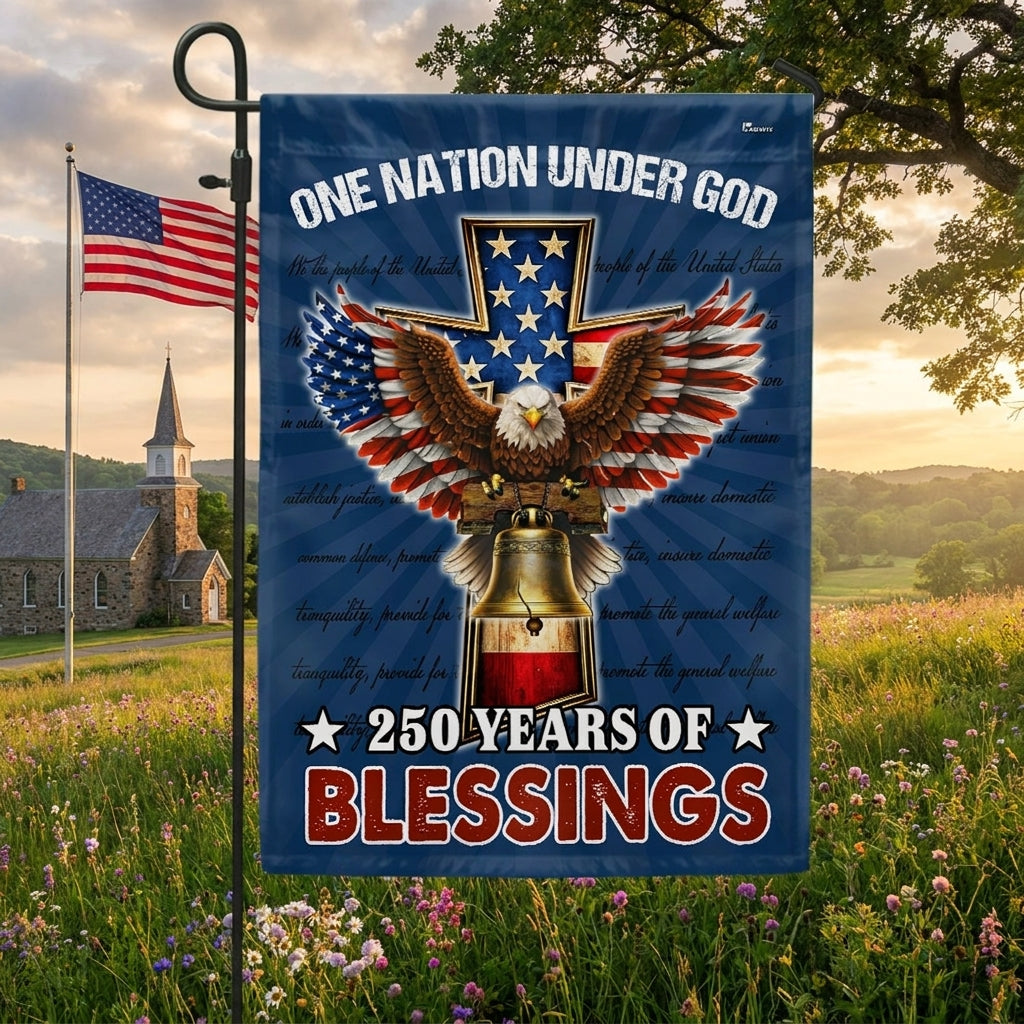 Christian Patriotic Flag, 250 Years of Blessings One Nation Under God Decor