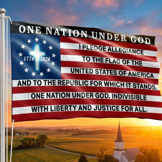 One Nation Under God 1776 2026 The Original Pledge of Allegiance Grommet Flag