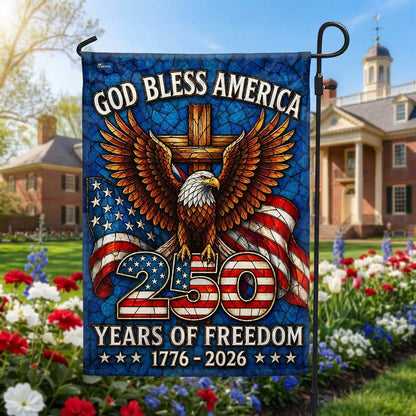 250 Years of Freedom God Bless America Stained Glass US Flag