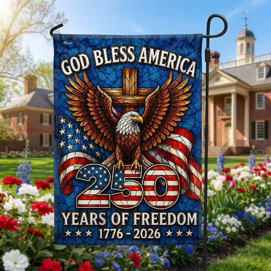 250 Years of Freedom God Bless America Stained Glass US Flag