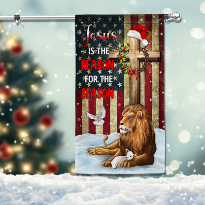 Lion of Judah Jesus Christ Cross Christmas Flag Jesus Is The Reason For The Season